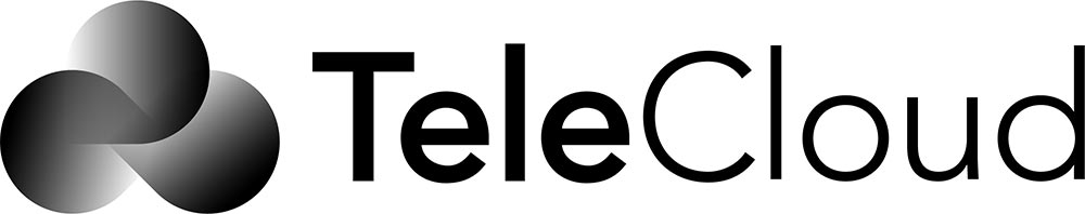 TeleCloud black logo with 3 circle icon to the left