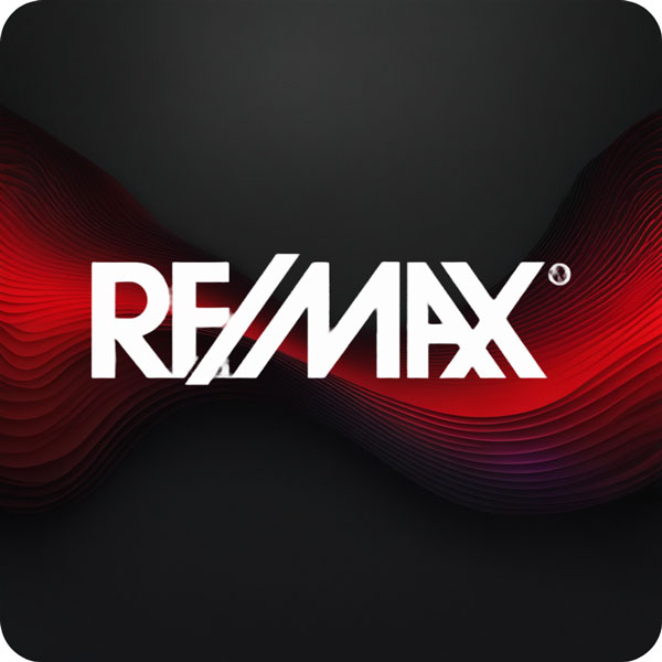 The Re/Max logo in white, stylized serif font, against a dark background with a red gradient banner across the center. The 'Re', and 'Max' words are separated by a slash, and a registered trademark symbol appears at the upper right of the 'X'.
